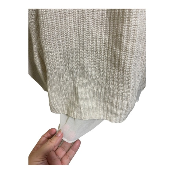 Lucky brand womens knit with silk undershirt sweater size Large ivory color - Picture 3 of 10